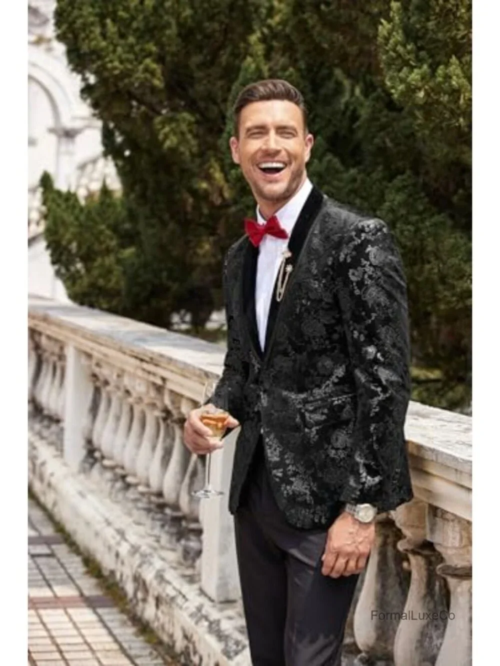 Velvet Tuxedo Blazer Floral Shawl Lapel Men's Wedding Prom Party Jacket